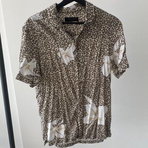 Cheetah Floral Print Button Down